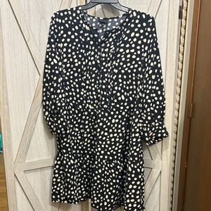 Who What Wear Navy and Cream Polka Dot Dress